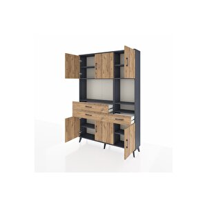 Arges Gardrop 9 Raflı 3 Çekmeceli 6 Kapaklı 132x30x195 Antrasit-çam