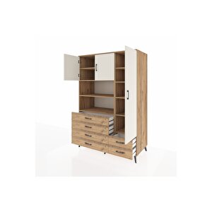 Kronos Dolap 9 Raflı 6 Çekmeceli 3 Kapaklı 132x59x195 Çam-aytaşı/çam