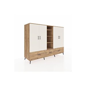 Kronos Dolap 12 Raflı 3 Çekmeceli 4 Kapaklı 220x59x163 Çam-aytaşı/çam