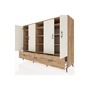 Kronos Dolap 12 Raflı 3 Çekmeceli 4 Kapaklı 220x59x163 Çam-aytaşı/çam