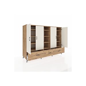 Kronos Dolap 12 Raflı 3 Çekmeceli 4 Kapaklı 220x59x163 Çam-aytaşı/çam