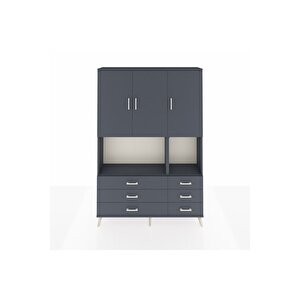 Arges Gardrop 6 Raflı 6 Çekmeceli 3 Kapaklı 132x30x195 Antrasit-antrasit