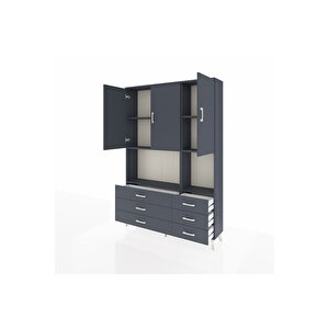 Arges Gardrop 6 Raflı 6 Çekmeceli 3 Kapaklı 132x30x195 Antrasit-antrasit
