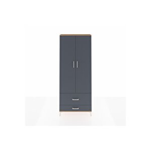 Arges Dolap 2 Raflı 2 Çekmeceli Tek Askılı 88x30x221 Çam-antrasit