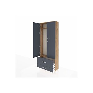 Arges Dolap 2 Raflı 2 Çekmeceli Tek Askılı 88x30x221 Çam-antrasit