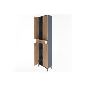 Arges Dolap 5 Raflı Tek Çekmeceli 4 Kapaklı 60x30x243 Antrasit-çam