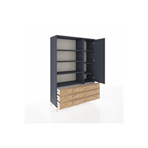 Hyperion Dolap 8 Raflı 6 Çekmeceli Tek Kapaklı  132x44x195 Antrasit-antrasit/çam