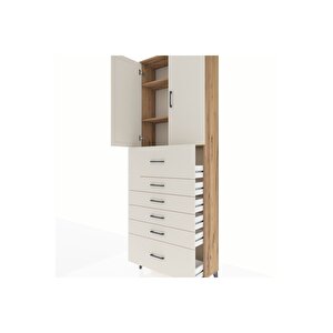 Arges Dolap 3 Raflı 6 Çekmeceli 2 Kapaklı 88x30x243 Çam-aytaşı