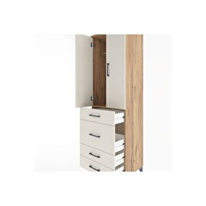 Hyperion Dolap Tek Raflı 4 Çekmeceli Tek Askılı 60x44x195 Çam-aytaşı