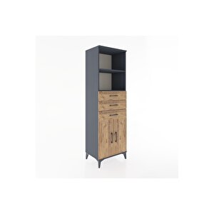 Hyperion Dolap 3 Raflı 3 Çekmeceli 2 Kapaklı 60x44x195 Antrasit-çam
