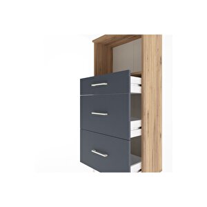 Arges Dolap Tek Raflı 3 Çekmeceli 60x30x134 Çam-antrasit