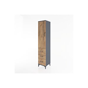 Hyperion Dolap 3 Raflı 3 Çekmeceli Tek Kapaklı 44x44x221 Antrasit-çam