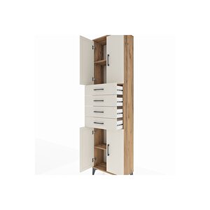 Arges Dolap 3 Raflı 4 Çekmeceli 4 Kapaklı 60x30x221 Çam-aytaşı