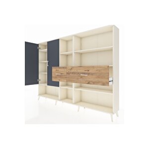 Arges Dolap 10 Raflı 2 Çekmeceli 2 Kapaklı 220x30x163 Aytaşı-antrasit/çam