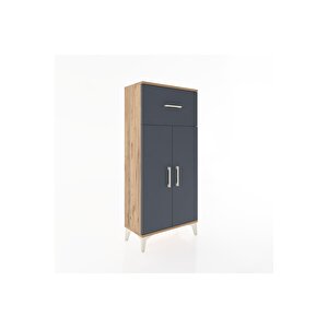 Hyperion Dolap 2 Raflı Tek Çekmeceli 2 Kapaklı 60x44x134 Çam-antrasit