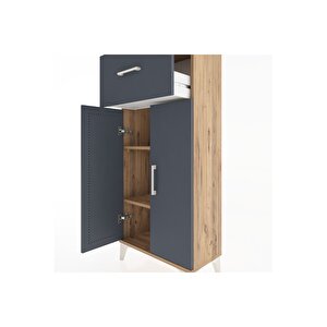 Hyperion Dolap 2 Raflı Tek Çekmeceli 2 Kapaklı 60x44x134 Çam-antrasit