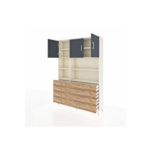 Arges Dolap 8 Raflı 8 Çekmeceli 3 Kapaklı 132x30x195 Aytaşı-antrasit/çam