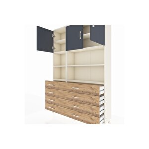 Arges Dolap 8 Raflı 8 Çekmeceli 3 Kapaklı 132x30x195 Aytaşı-antrasit/çam