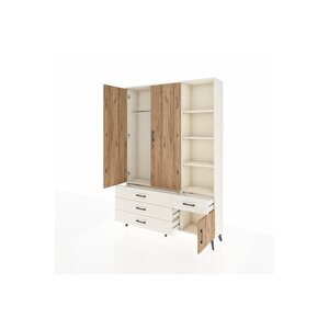 Arges Dolap 5 Raflı 4 Çekmeceli Tek Askılı 132x30x195 Aytaşı-çam/aytaşı