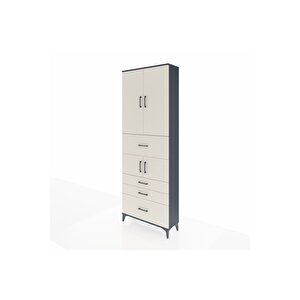 Arges Dolap 4 Raflı 4 Çekmeceli 4 Kapaklı 88x30x243 Antrasit-aytaşı