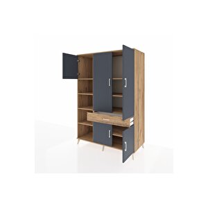 Kronos Dolap 8 Raflı Tek Çekmeceli 5 Kapaklı 132x59x195 Çam-antrasit/çam