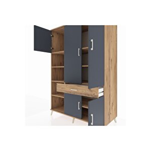 Kronos Dolap 8 Raflı Tek Çekmeceli 5 Kapaklı 132x59x195 Çam-antrasit/çam