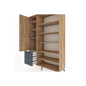 Hyperion Dolap 9 Raflı 3 Çekmeceli 3 Kapaklı 132x44x195 Çam-çam/antrasit