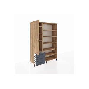 Hyperion Dolap 9 Raflı 3 Çekmeceli 3 Kapaklı 132x44x195 Çam-çam/antrasit
