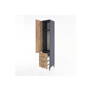 Hyperion Dolap 2 Raflı 3 Çekmeceli Tek Askılı 44x44x221 Antrasit-çam