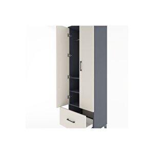 Hyperion Dolap 3 Raflı Tek Çekmeceli Tek Askılı 60x44x195 Antrasit-aytaşı