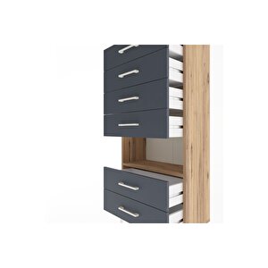 Arges Dolap Tek Raflı 6 Çekmeceli 60x30x134 Çam-antrasit