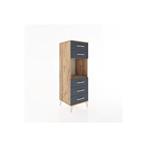 Hyperion Dolap Tek Raflı 5 Çekmeceli 44x44x134 Çam-antrasit
