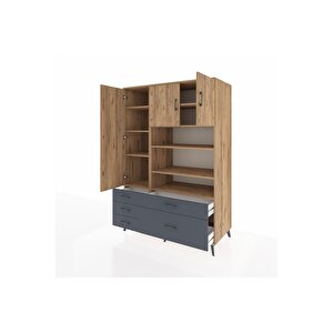 Kronos Dolap 9 Raflı 5 Çekmeceli 3 Kapaklı 132x59x195 Çam-çam/antrasit