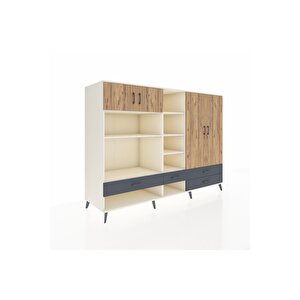 Kronos Dolap 12 Raflı 4 Çekmeceli 4 Kapaklı 220x59x163 Aytaşı-çam/antrasit