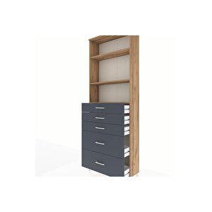 Arges Dolap 3 Raflı 5 Çekmeceli 88x30x243 Çam-antrasit