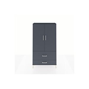 Arges Dolap Tek Raflı 2 Çekmeceli Tek Askılı 88x30x163 Antrasit-antrasit