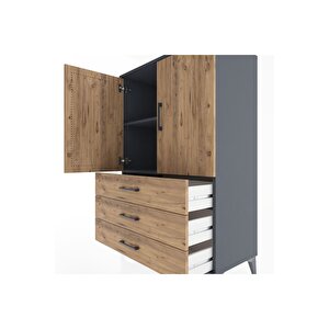Hyperion Dolap 2 Raflı 3 Çekmeceli 2 Kapaklı 88x44x134 Antrasit-çam