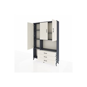 Arges Gardrop 6 Raflı 3 Çekmeceli 3 Kapaklı 132x30x195 Antrasit-aytaşı