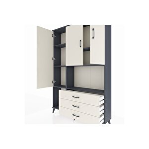 Arges Gardrop 6 Raflı 3 Çekmeceli 3 Kapaklı 132x30x195 Antrasit-aytaşı