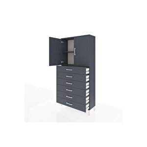 Arges Dolap 2 Raflı 6 Çekmeceli 2 Kapaklı 88x30x182 Antrasit-antrasit