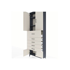 Arges Dolap 3 Raflı 5 Çekmeceli 4 Kapaklı 88x30x243 Antrasit-aytaşı