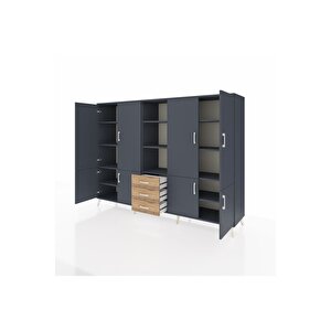 Hyperion Dolap 11 Raflı 3 Çekmeceli 8 Kapaklı 220x44x163 Antrasit-antrasit/çam