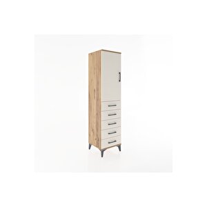 Hyperion Dolap Tek Raflı 5 Çekmeceli Tek Askılı 44x44x182 Çam-aytaşı