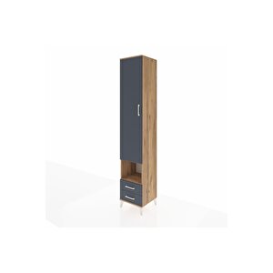 Hyperion Dolap 6 Raflı 2 Çekmeceli Tek Kapaklı 44x44x243 Çam-antrasit