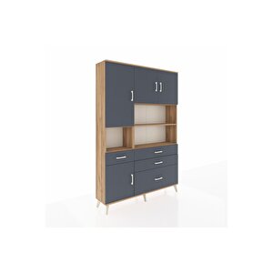 Arges Gardrop 9 Raflı 4 Çekmeceli 4 Kapaklı 132x30x195 Çam-antrasit