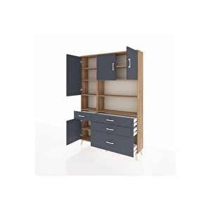 Arges Gardrop 9 Raflı 4 Çekmeceli 4 Kapaklı 132x30x195 Çam-antrasit