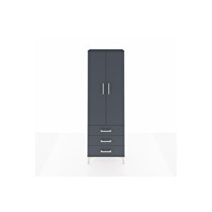 Arges Dolap 4 Raflı 3 Çekmeceli 2 Kapaklı 60x30x182 Antrasit-antrasit