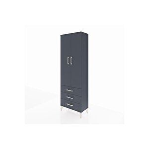 Arges Dolap 4 Raflı 3 Çekmeceli 2 Kapaklı 60x30x182 Antrasit-antrasit