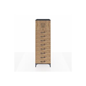 Kronos Dolap Tek Raflı 8 Çekmeceli 2 Kapaklı 60x59x182 Antrasit-çam