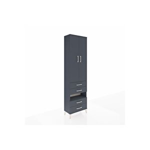 Arges Dolap 3 Raflı 4 Çekmeceli Tek Askılı 60x30x221 Antrasit-antrasit